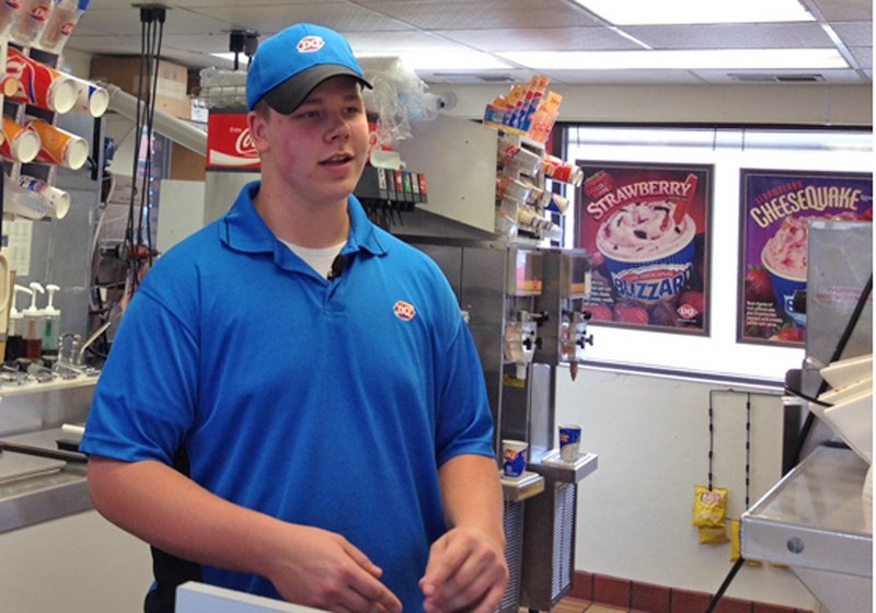 Dairy Queen manager Joey Prusak in Hopkins, Minn., is winning praise for his treatment of a visually impaired customer who unwittingly dropped a $20 bill on the floor.
