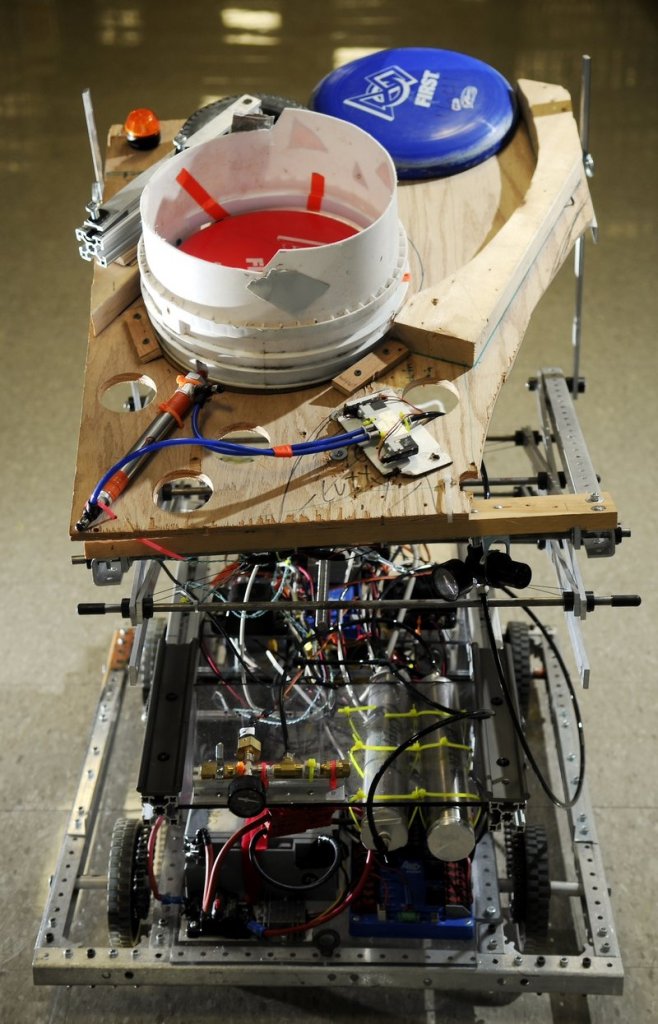 The Gardiner Area High School robotics team assembled this disc throwing robot, one of many projects makers will showcase.