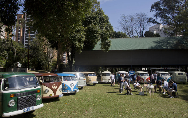 Members of the Sampa Kombi club, a group of Volkswagen van owners, gather for their monthly meeting in Sao Paulo. In Brazil, the VW van is known as the “Kombi.”