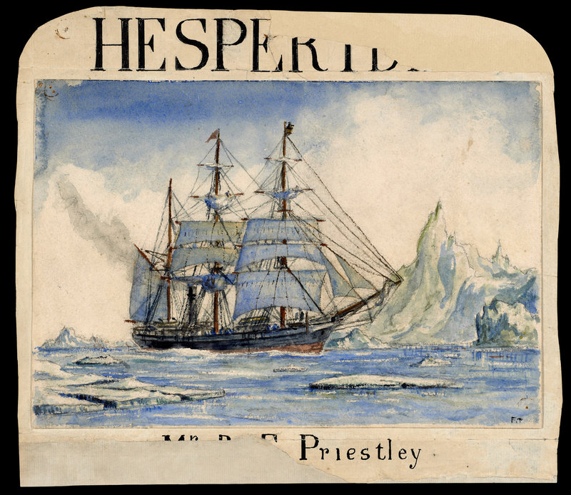Raymond Edward Priestly’s drawing of the Terra Nova in ice pack, documenting Shackleton’s 1910 Antarctic expedition.