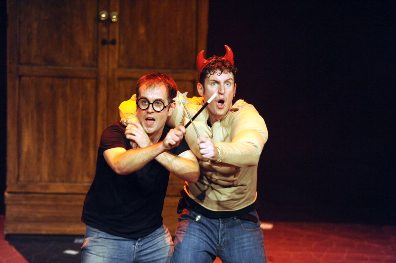 “Potted Potter – The Unauthorized Harry Experience – A Parody by Dan and Jeff” condenses all seven Harry Potter books (and a real-life game of Quidditch) into 70 frantically paced minutes. Starring Jefferson Turner, left, and Daniel Clarkson, “Potted Potter” will be at Merrill Auditorium in Portland on Wednesday and Oct. 3.