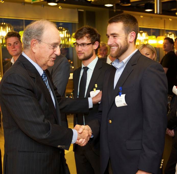 Former Sen. George J. Mitchell meets Jonathan Poole at Google headquarters in Dublin, Ireland. Poole, son of Charlie and Elizabeth Poole of Yarmouth, is a 2013 graduate of the U.S. Naval Academy and recently began a year of study at University College Cork as a Mitchell Scholar.