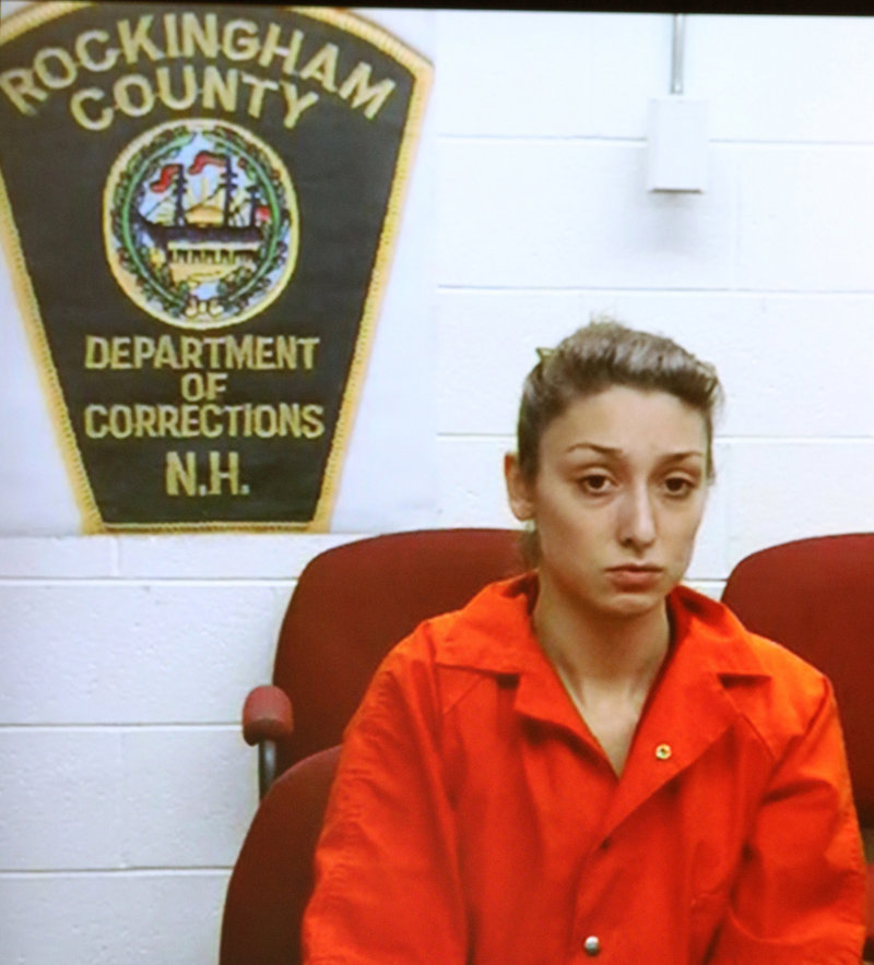 Darriean Hess, 19, of Seabrook, N.H., left, is arraigned via video in Seabrook, N.H. Wednesday, Sept. 25, 2013. Hess is charged with two counts of negligent homicide and two counts of assault after she plowed into a group of cyclists on Saturday on a bridge during an annual ride in Hampton. Two riders died and two were injured.