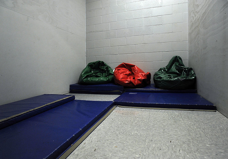 This "Thinking Room" at an elementary school in Southern Maine has bean bag chairs and mats for problem kids to sit in seclusion and think about their behavior, according to the school's principal. Maine schools reported that more than 850 students were physically restrained and hundreds were placed in seclusion in the last year, according to the first statewide data on the sometimes controversial methods that schools use to handle out-of-control students.
