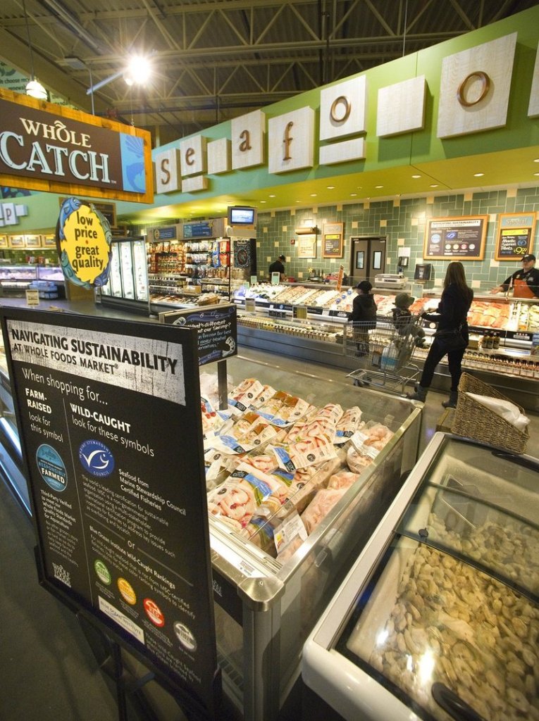 Portland’s Whole Foods has a sustainable seafood program, where a color-coded sign indicates each fish’s level of sustainability.