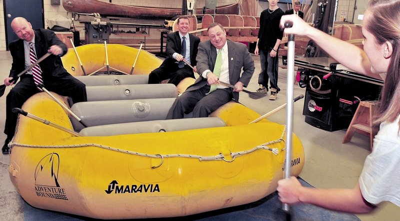 Gov. Paul LePage and then-Education Commissioner Stephen Bowen, shown following instructions on whitewater rafting, were paddling in the same direction on education system reforms but hit a few rough rapids along the way.