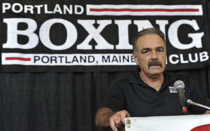 John Ewing/Staff Photographer Boxing promoter Bob Russo, who operates the Portland Boxing Club, on Wednesday announces the fight card for the Nov. 16 return of professional boxing to the Portland Expo.