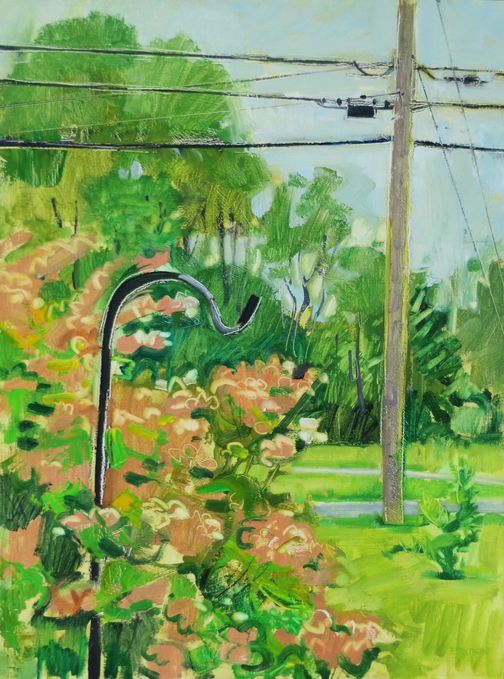 “Shepard’s Hook and Telephone Pole” by Jeff Epstein, from “Paintings,” his exhibition continuing through Nov. 30 at Art House Picture Frames in Portland.