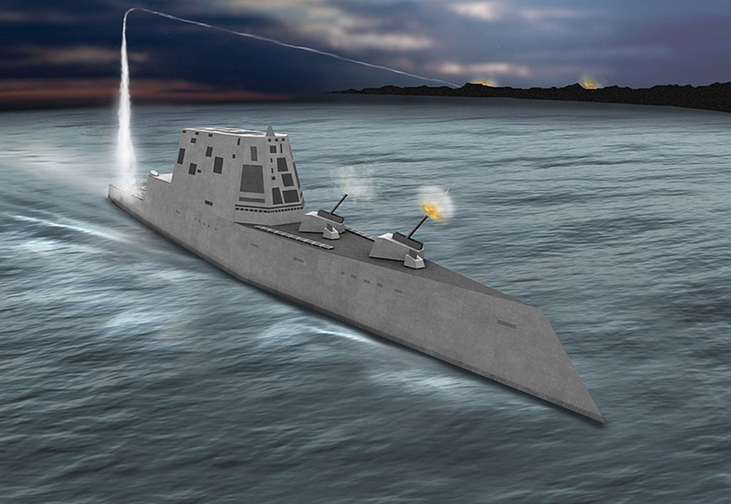 An artist’s concept shows a view of the USS Zumwalt, a first-of-its-kind DDG 1000 class destroyer. 