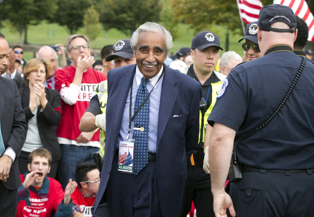Rep. Charles Rangel, D-N.Y., is arrested in Washington on Tuesday during a massive rally seeking to push Republicans to hold a vote on a stalled immigration reform bill.