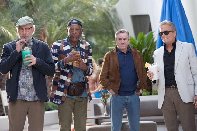 From left, Kevin Kline, Morgan Freeman, Robert De Niro, and Michael Douglas in “Last Vegas.”