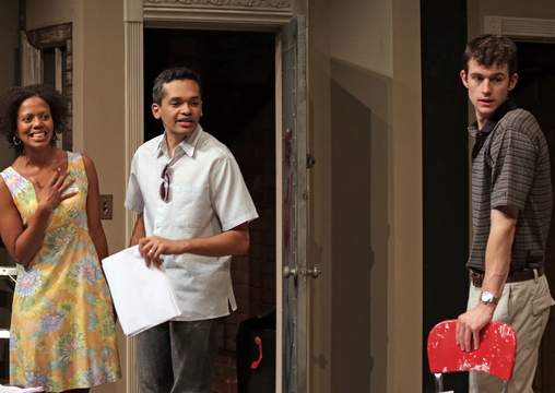 Lena (Noelle LuSane), Kevin (Bari Robinson) and Tom (Lucas O’Neil) from Good Theater’s production of “Clybourne Park.”