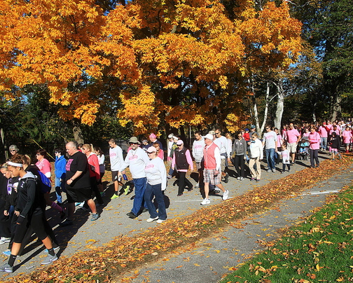 Breast cancer survivors, family and friends join the American Cancer Society walk to support the fight against breast cancer Sunday at Fort Williams Park in Cape Elizabeth. More than 1,500 people participated, raising more than $145,000.