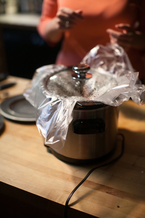 Graubart suggests a time-saving way to make two meals at once by cooking roasts in two slow-cooker liner bags.
