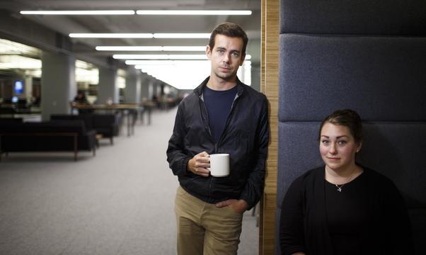 Square’s CEO Jack Dorsey and Global Facilities Manager Maja Henderson are shown at the company’s new headquarters in San Francisco, Calif. The mobile-payments startup boasting $340 million in venture capital is just down the street from Twitter Inc.