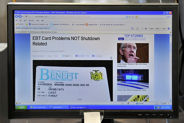 According to the NBC Washington website, the EBT problem is not related to the government shutdown.
