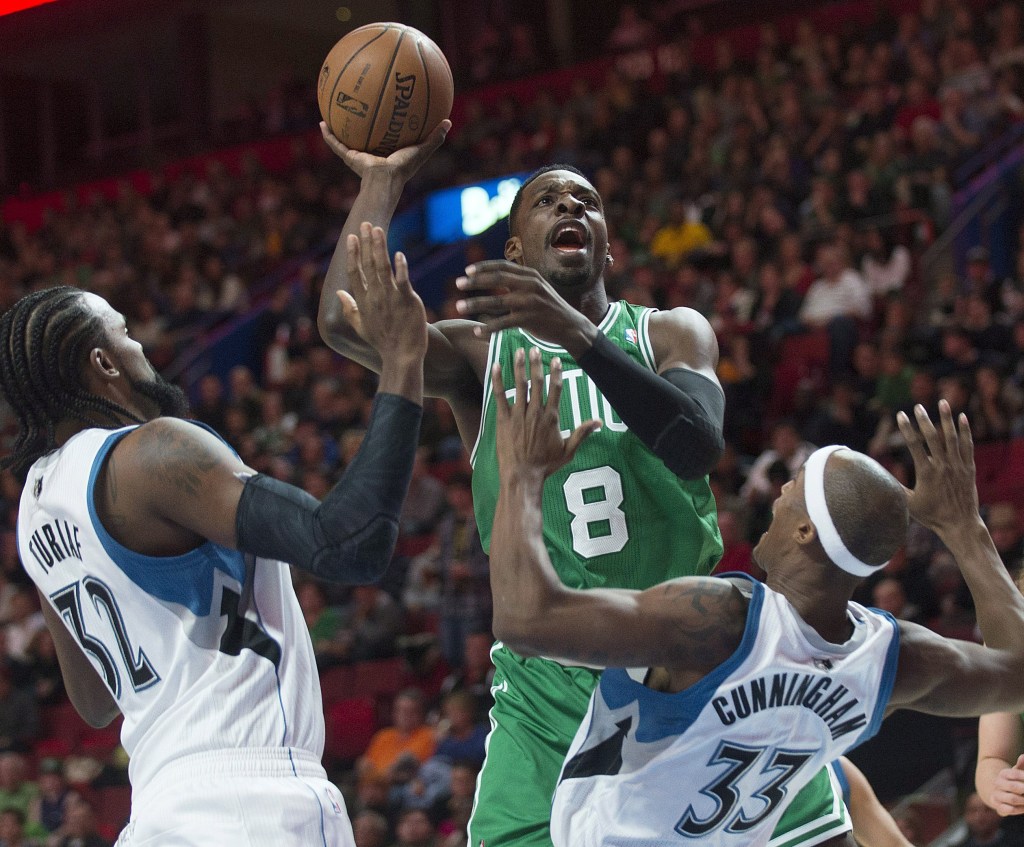 With Paul Pierce and Kevin Garnett gone, Jeff Green, center, is one of the candidates who may have to become a go-to guy for Boston. “I’m going to have to be a leader on this team,” Green said.