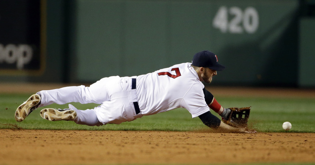 Red Sox shortstop Stephen Drew fields a grounder by Detroit’s Miguel Cabrera before throwing him out at first base in the seventh inning Saturday. Drew has struggled offensively in the postseason but has stayed in the lineup because of his defense.