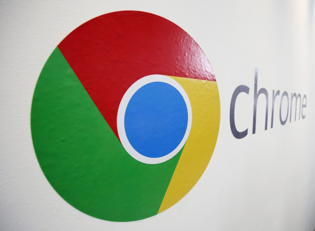 In this Oct. 8 file photo, the Chrome logo is displayed at a Google event in New York.