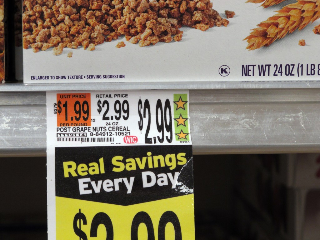 Hannaford grocery stores feature the company’s Guiding Stars rating system, as shown on a cereal price tag at a South Portland store Wednesday. A new study by researchers with the U.S. Department of Agriculture, the Food and Drug Administration and the University of Florida suggest that the rating system steers shoppers toward healthier choices in grocery stores.