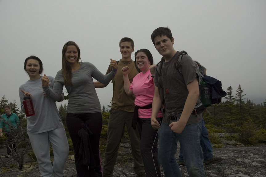 The Oxford Hills High School Outing Club celebrates on Oct. 13 atop Pleasant Pond Mountain on the Appalachian Trail. The club was one of several that attended a rendezvous for high school outing clubs hosted by Teens To Trails. Shown, left to right, are Oxford Hills sophomore Angela Sanders, Kathryn Davie, Todd Gustaitis, Melinda White and Colin Russell.