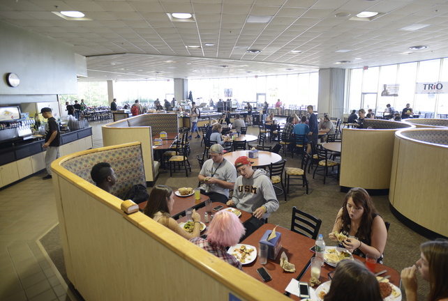 Students dine in the cafeteria Wednesday at the University of Southern Maine in Gorham.