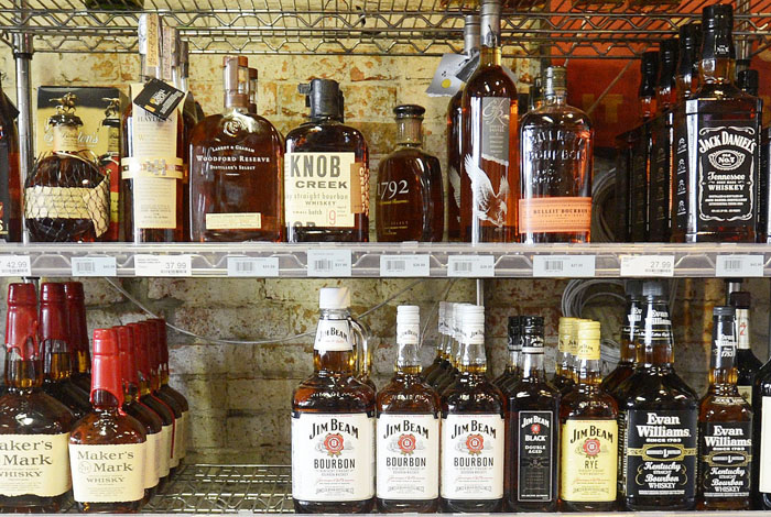 In this September 2012 file photo, liquor is on display at Downeast Beverage on Commercial Street in Portland.