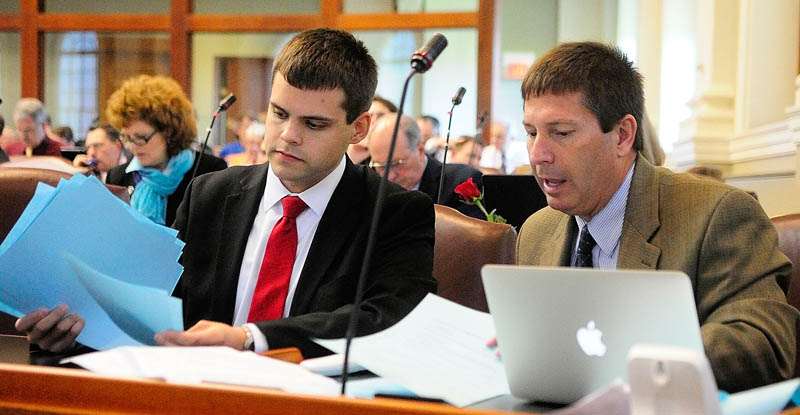 Republican Leader Kenneth Fredette, R-Newport, confers with Assistant House Republican leader Rep. Alexander Willette, R-Mapleton in June. Fredette has proposed two bills to tighten Maine’s temporary assistance program.