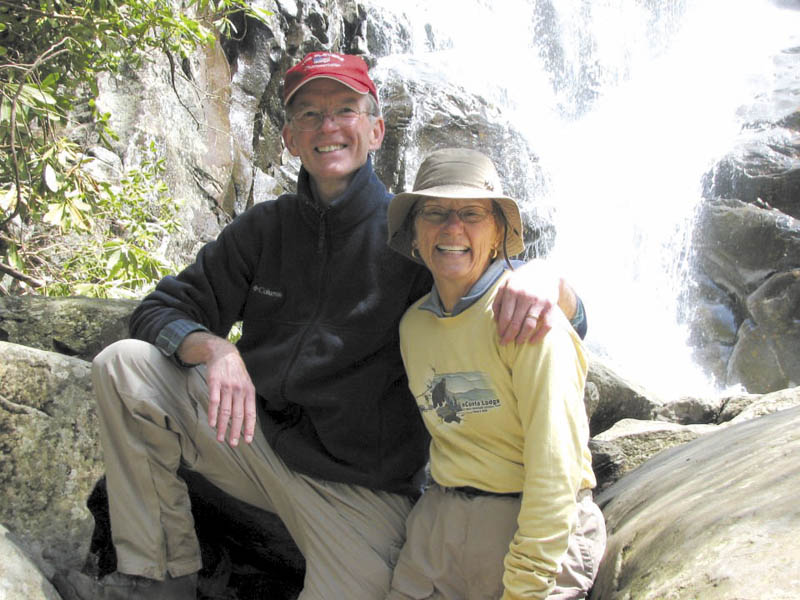 George Largay and his wife, Geraldine, are pictured at the Ramsey Cascades in Great Smoky Mountains National Park, which straddles the borders of Tennessee and North Carolina, in this photograph posted to Geraldine Largay's Facebook profile in April. Largay has been missing since July from a portion of the Appalachian Trail between Route 4 near Rangeley and Route 27 in Wyman Township.