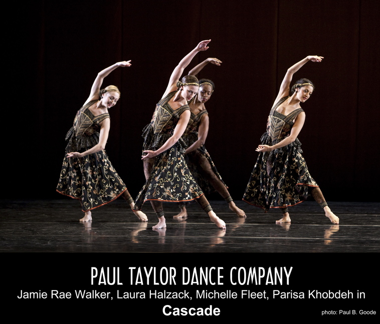 Paul Taylor dancers Jamie Rae Walker, Laura Halzack, Michelle Fleete and Parisa Khobdeh in Taylor’s “Cascade.” The Paul Taylor Dance Company will perform on Wednesday at Merrill Auditorium in Portland.