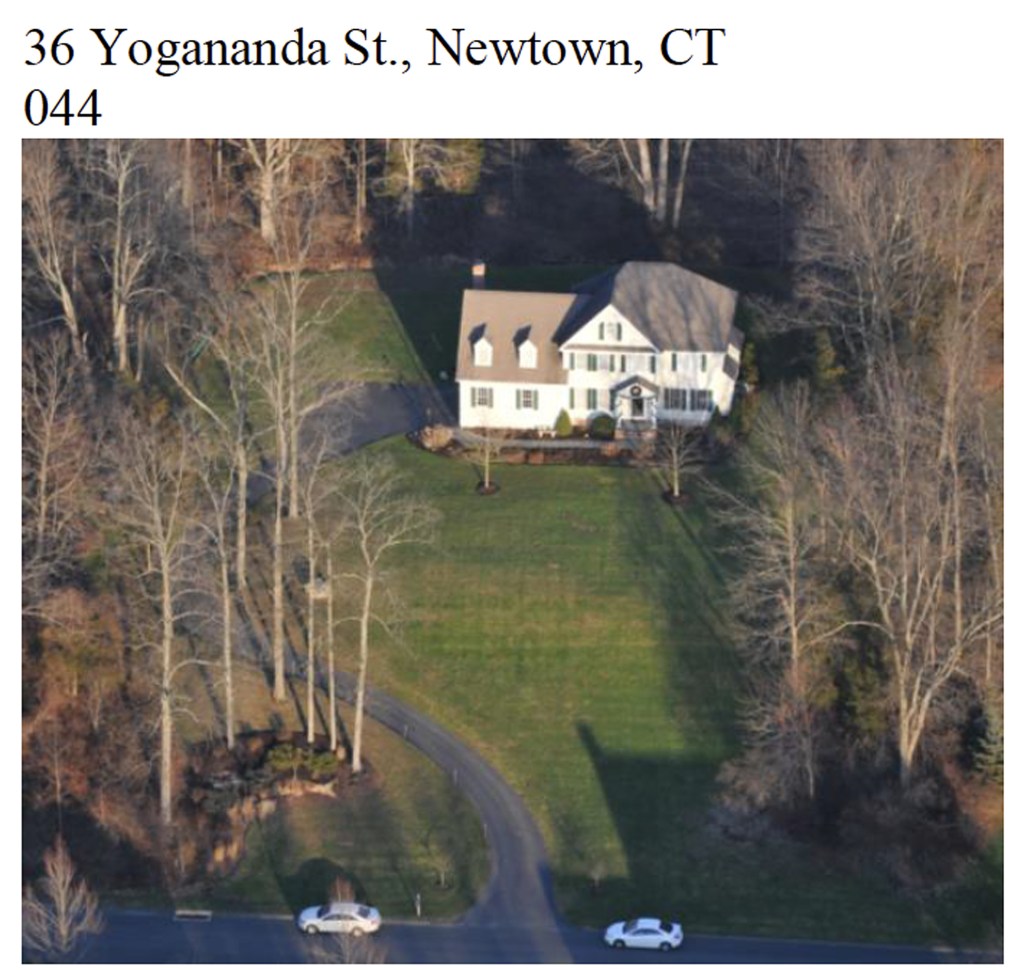 This image contained in the “Appendix to Report on the Shootings at Sandy Hook Elementary School and 36 Yogananda St., Newtown, Connecticut On December 14, 2012” and released Monday, Nov. 25, 2013, by the Danbury, Conn., Stateís Attorney shows an aerial scene at 36 Yogananda St., where gunman Adam Lanza lived with his mother in Newtown, Conn. Lanza opened fire inside the school killing 20 first-graders and six educators, and killed himself as police arrived.