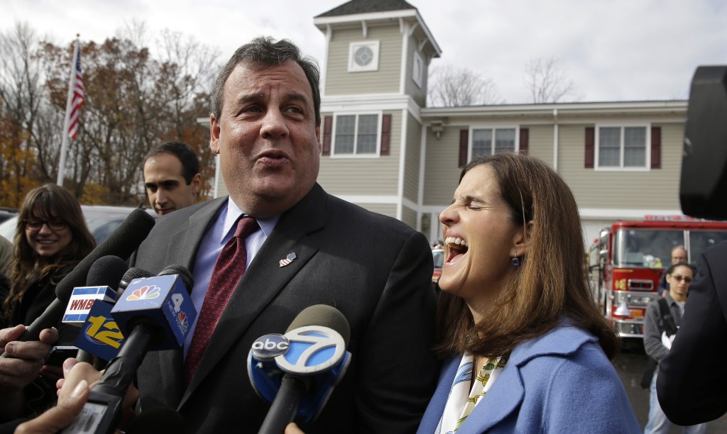 New Jersey Gov. Chris Christie and wife Mary Pat Christie are jovial after voting Tuesday.