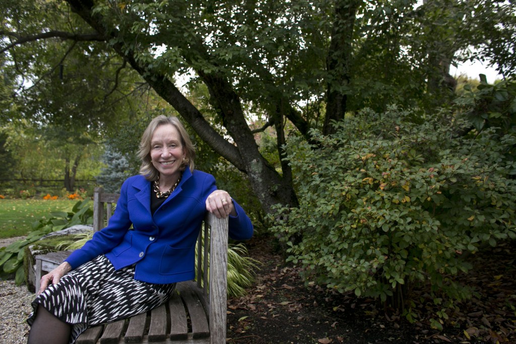Author Doris Kearns Goodwin poses for a portrait outside at her home in Concord, Mass. Goodwin’s latest book,”The Bully Pulpit: Theodore Roosevelt, William Howard Taft, and the Golden Age of Journalism,” will be released on Nov. 5.