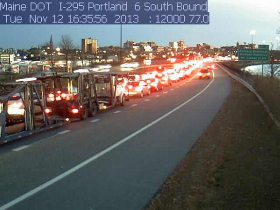 Traffic was backed up for miles Tuesday evening after an I-295 southbound crash near Exit 6B in Portland.