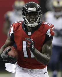 Atlanta’s Julio Jones was leading the league in receiving when he went down with a knee injury.