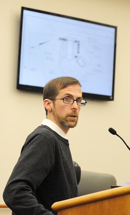 Approved: Jeremy Wadleigh, Islamic Society of Greater Augusta treasurer, testifies about the group’s proposal to build a mosque during a planning board meeting on Tuesday in City Center in Augusta.
