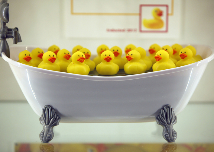 A tubful of rubber ducks – a fun toy made famous by the “Rubber Duckie” song on “Sesame Street” – is displayed Thursday at the National Toy Hall of Fame in Rochester, N.Y.