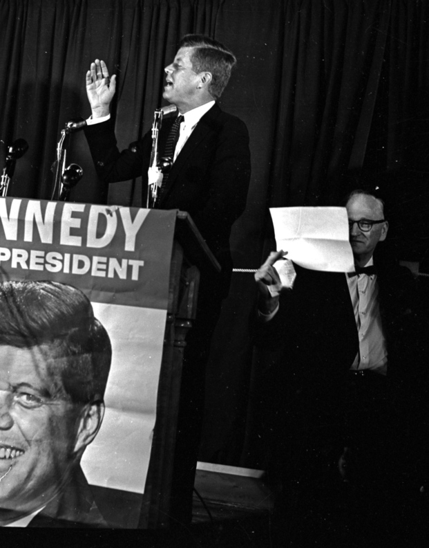 Sen. John F. Kennedy addresses a crowd at Portland Stadium during a campaign visit to Maine in 1960.