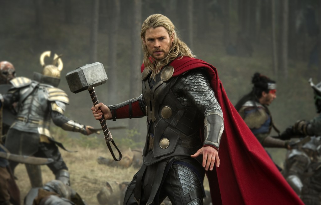 Photo released by Walt Disney Studios and Marvel shows Chris Hemsworth in a scene from “Thor: The Dark World.”