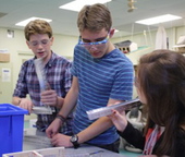 The Kennebunk robotics team includes, from left, Ben Broughton, Nate Gere and Maia Mulcahy.