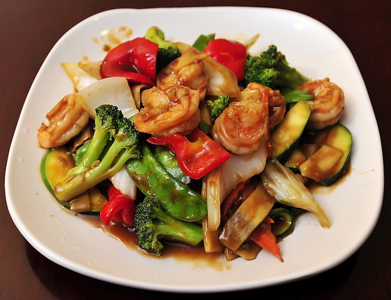 Jumbo Shrimp with Mixed Vegetables at Evergreen Chinese Restaurant in South Portland.
