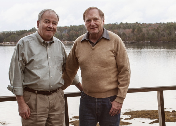 Doug Kimmel, right, poses with his spouse, Ron Schwizer, left, in Hancock on Sunday. Kimmel says they feel accepted in Maine but notes that they are not public figures.