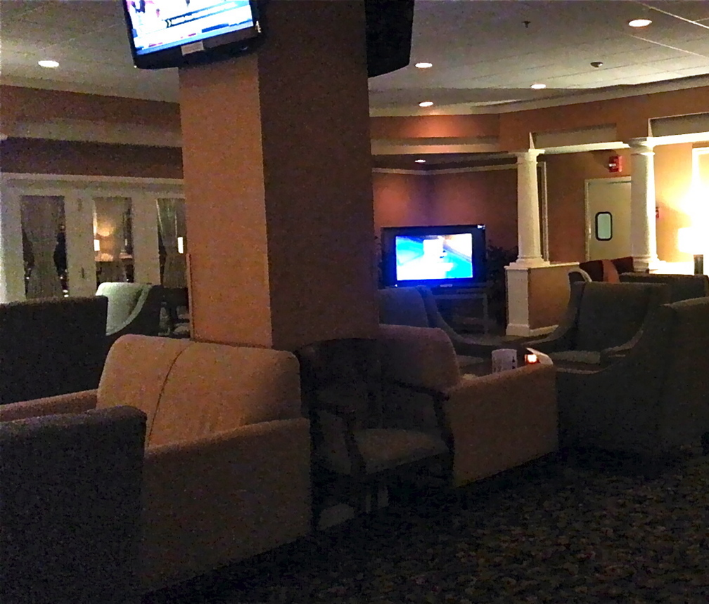 The Port of Call Lounge at the Holiday Inn by the Bay can fit about 30 people comfortably.