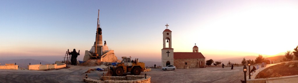 Workers prepare to install a statue of Jesus on Mount Sednaya, Syria, in this Oct. 14 photo provided by the St. Paul and St. George Foundation.