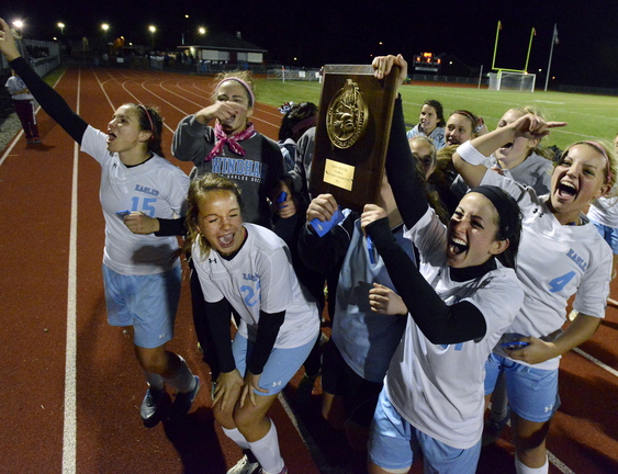 The celebration for Windham came Wednesday after Emily Gorrivan scored in the second OT to beat Thornton Academy. The trophy? That’s for winning Western Class A.