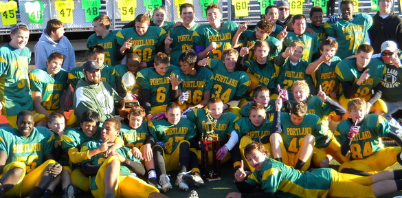 Portland Middle School won the Southern Maine Youth Football League’s eighth-grade championship with a 14-6 victory over Saco on Nov. 3. Caysey Anthony ran for one touchdown and scored on a pass from Joe Pelletier, and Griffin Foley had five catches for more than 100 yards for Portland, which finished 10-1.