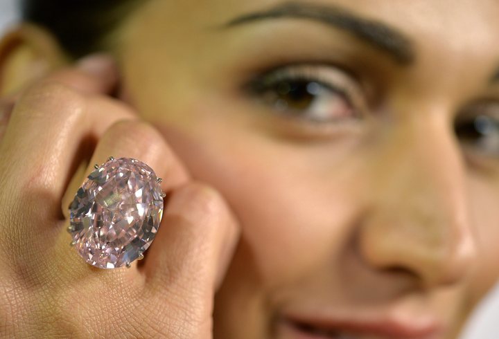 “The Pink Star” weighs 59.60 carats and took two years to cut to form.