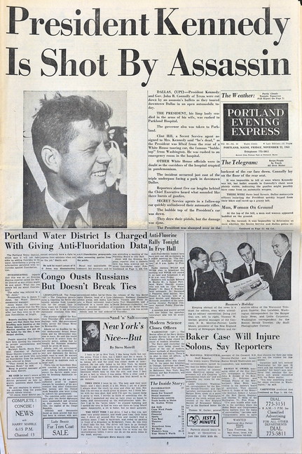 Copies of the Portland Press Herald from November 1963.