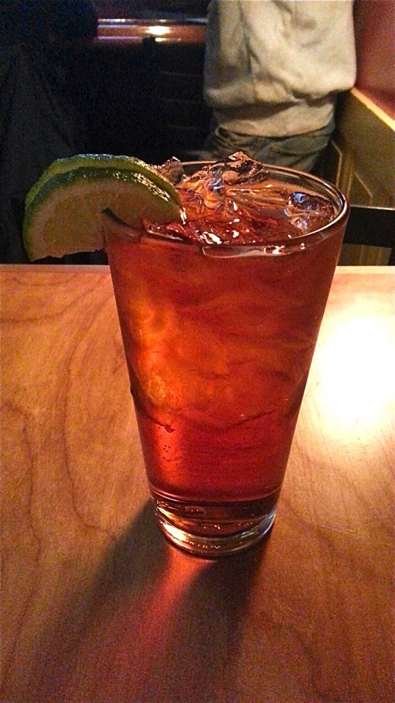 In addition to beers on tap, the bar offers cocktails, such as the house Dark ’n’ Stormy for $8.50.