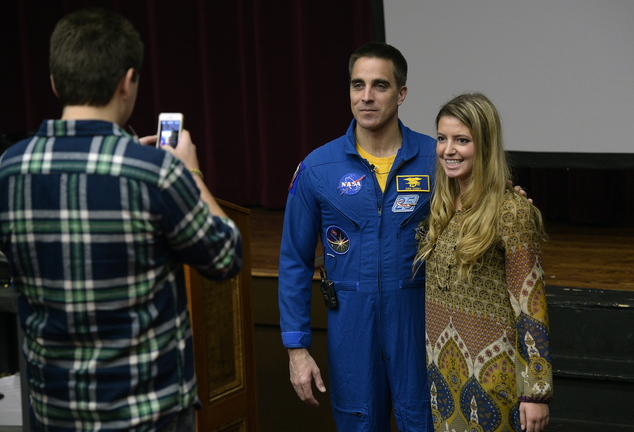 Astronaut Chris Cassidy poses for a photograph with York High School senior Annie Graziano during his visit to Maine on Monday. Taking the photograph is Matt Prouty, also York High senior.